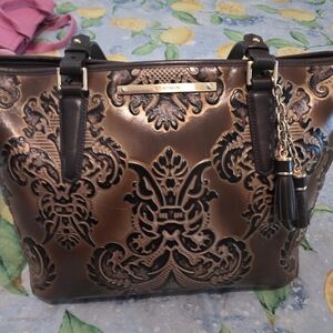 Brown and Black Embossed Women's Bag